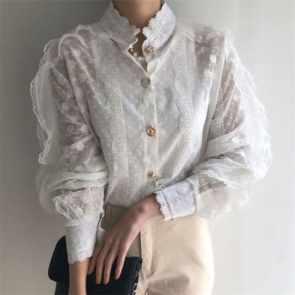 temperament stand-up collar blouse female lace crochet micro-through chic blusa single-breasted puff sleeve shirt c309 210507, White
temperament stand-up collar blouse female lace crochet micro-through chic blusa single-breasted puff sleeve shirt c309 210507, White