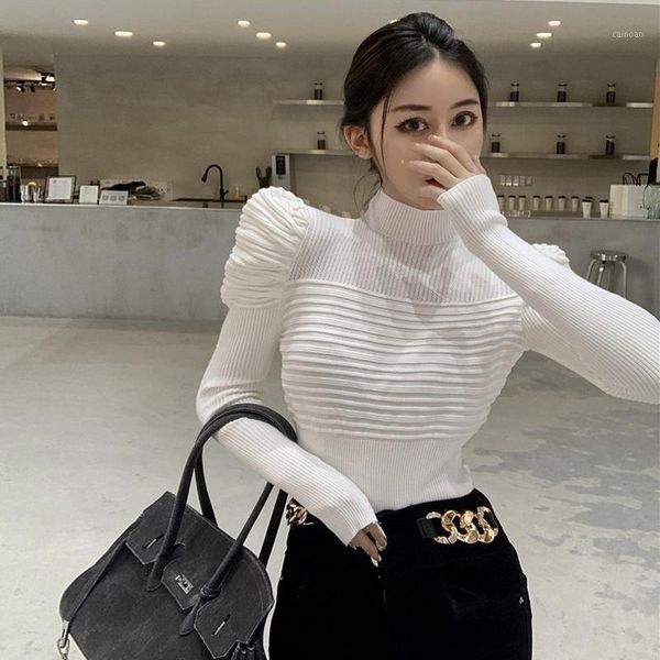 women's sweaters autumn 2021 turtleneck bottoming sweater woman feminino elegant fashion puff long sleeve knitted pullover, White;black
women's sweaters autumn 2021 turtleneck bottoming sweater woman feminino elegant fashion puff long sleeve knitted pullover, White;black