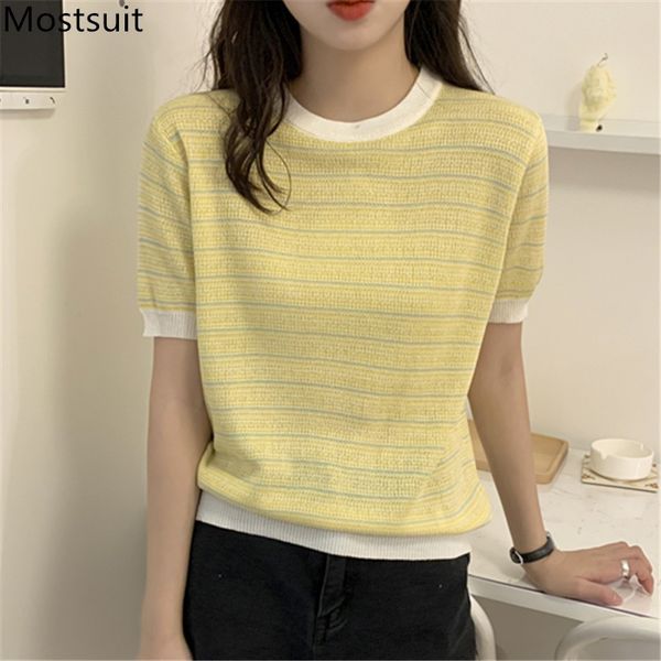 korean knitted women t shirt summer short sleeve o-neck striped casual fashion basic ladies t-shirt tees femme 210514, White
korean knitted women t shirt summer short sleeve o-neck striped casual fashion basic ladies t-shirt tees femme 210514, White