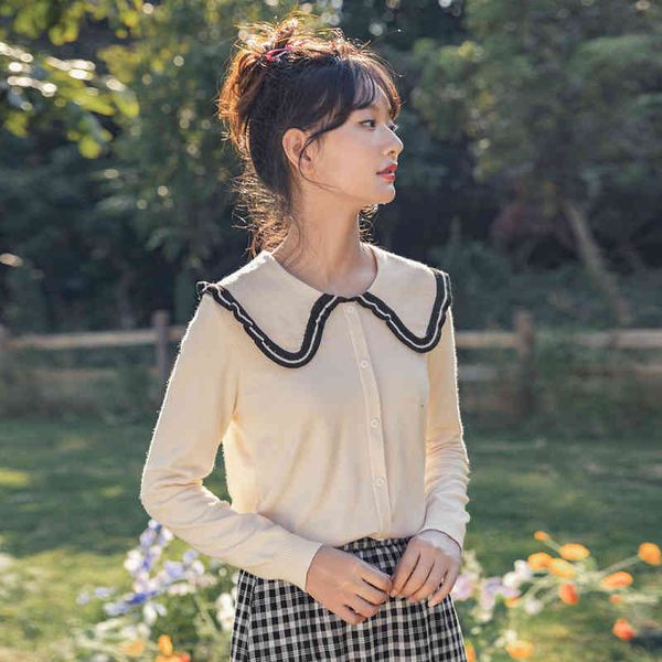 sweater spring arrival baby collar sweater fresh young girl sweet date versatile women's coat re9l, White;black
sweater spring arrival baby collar sweater fresh young girl sweet date versatile women's coat re9l, White;black
