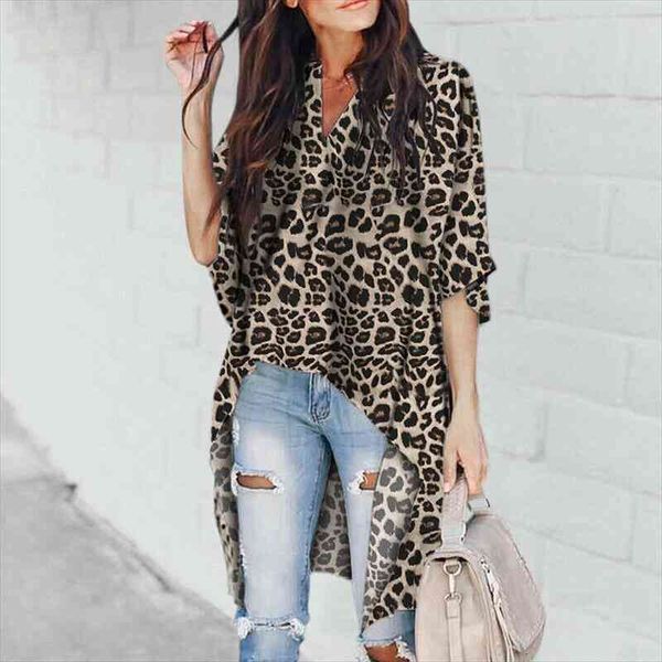 fashion women loose long irregular blouse leopard print shirts short front long back vogue clothes v neck half sleeve, White
fashion women loose long irregular blouse leopard print shirts short front long back vogue clothes v neck half sleeve, White