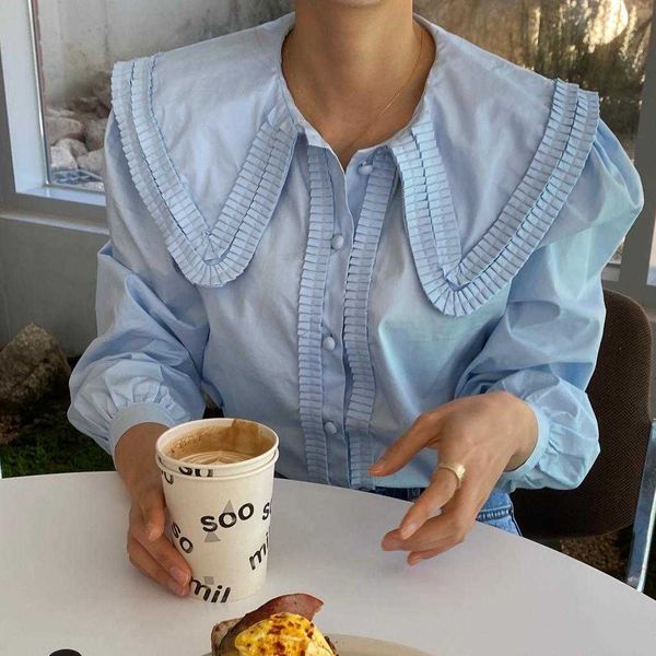 women's knits & tees peter pan collar blue blouse women elegant loose casual korean vintage shirts single breasted chic haraj, White
women's knits & tees peter pan collar blue blouse women elegant loose casual korean vintage shirts single breasted chic haraj, White