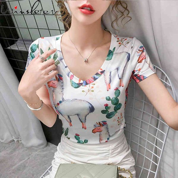 women's t-shirt summer korean style slim fashion print cartoon animal women casual bottoming shirt all match tees 2021 t, White
women's t-shirt summer korean style slim fashion print cartoon animal women casual bottoming shirt all match tees 2021 t, White