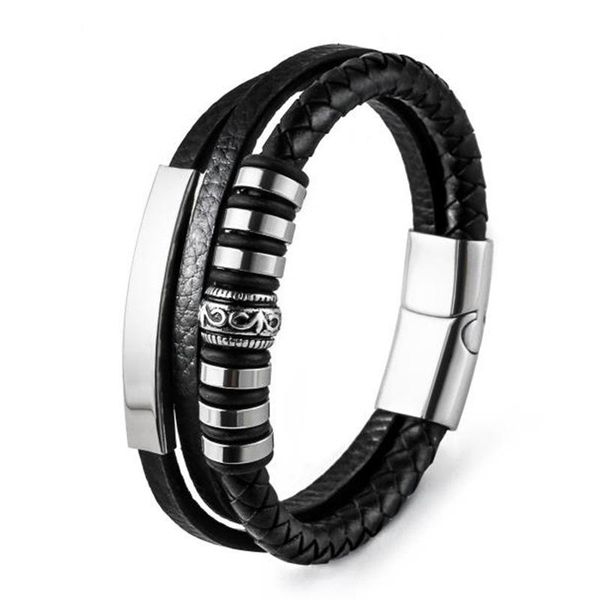 link, chain leather rope bracelet stainless steel braided simple men's cowhide jewelry, Black
link, chain leather rope bracelet stainless steel braided simple men's cowhide jewelry, Black