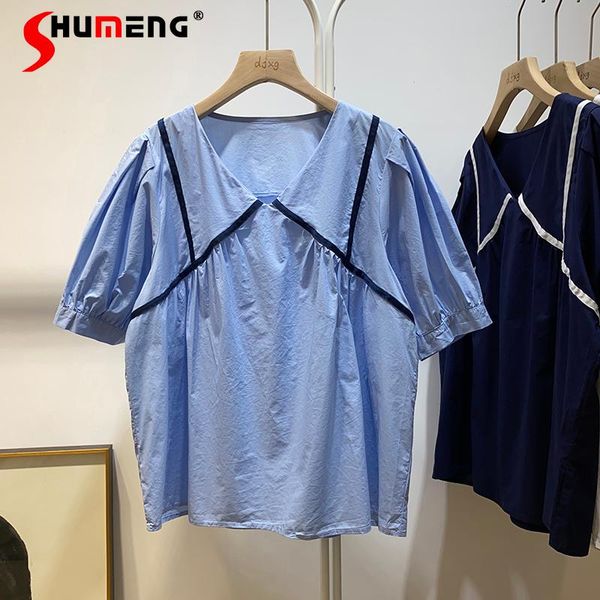 women's blouses & shirts korean fashion summer v-neck loose cross bright line puff sleeve shirt and younger short doll, White
women's blouses & shirts korean fashion summer v-neck loose cross bright line puff sleeve shirt and younger short doll, White