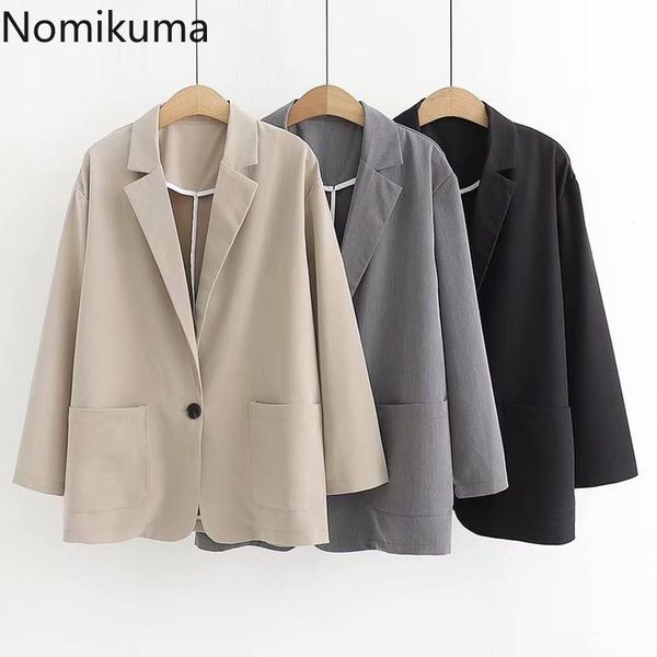 women's suits & blazers nomikuma arrival casual blazer women solid color single button notched collar long sleeve jackets korean style, White;black
women's suits & blazers nomikuma arrival casual blazer women solid color single button notched collar long sleeve jackets korean style, White;black