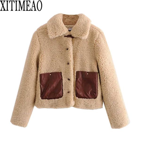 za women autumn winter turndown collar lambskin short coat female fashion pocket decoration jacket 210602, Black;brown
za women autumn winter turndown collar lambskin short coat female fashion pocket decoration jacket 210602, Black;brown