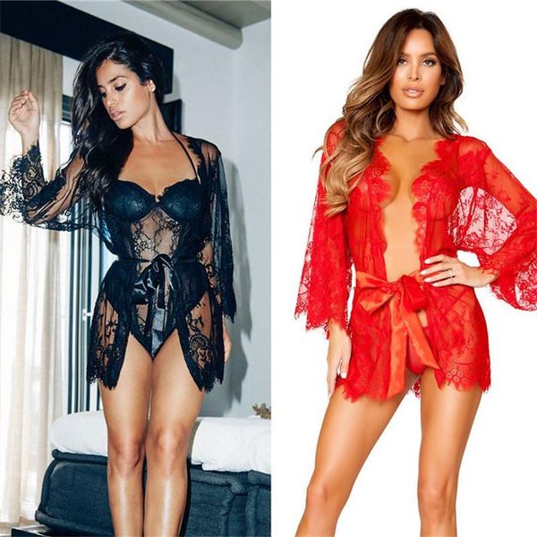 women's sleepwear underwear lace hollow nightgown, Black;red