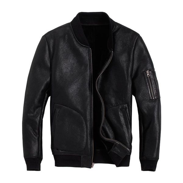men's leather & faux genuine jacket men winter real fur coat warm vintage sheepskin coats sheep shearing bomber kj2710, Black
men's leather & faux genuine jacket men winter real fur coat warm vintage sheepskin coats sheep shearing bomber kj2710, Black