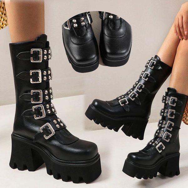 bottom waterproof platform high heeled boots handsome women's punk rock thick back zipper large stage, Black
bottom waterproof platform high heeled boots handsome women's punk rock thick back zipper large stage, Black