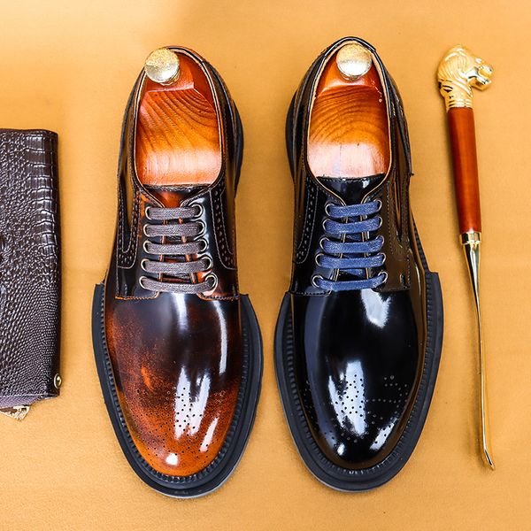 Lacing Mens Dress Shoe Genuine Leather Formal Business Wedding Brogue Oxford Party Shoe Black Brown Round Head Thick Bottom Shoe
Lacing Mens Dress Shoe Genuine Leather Formal Business Wedding Brogue Oxford Party Shoe Black Brown Round Head Thick Bottom Shoe