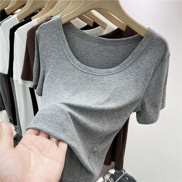 women's t-shirt 2021 summer short sleeve large low crew neck slim with blouse, White
women's t-shirt 2021 summer short sleeve large low crew neck slim with blouse, White