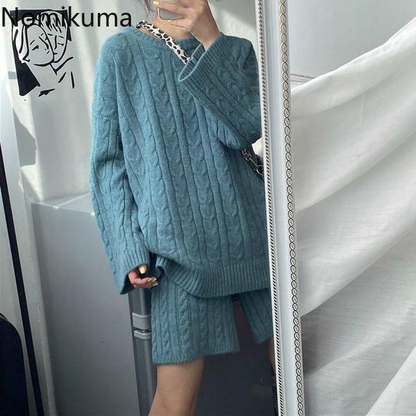 women's sweaters nomikuma knitted two pieces sets causal twisted long sleeve o-neck pullover sweater + stretch waist shorts women outfi, White;black
women's sweaters nomikuma knitted two pieces sets causal twisted long sleeve o-neck pullover sweater + stretch waist shorts women outfi, White;black