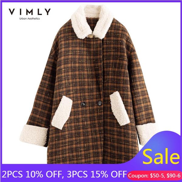 women's wool & blends vimly winter 2021 plaid coat for women vintage lapel loose pockets cashmere long jackets elegant female overcoat, Black
women's wool & blends vimly winter 2021 plaid coat for women vintage lapel loose pockets cashmere long jackets elegant female overcoat, Black