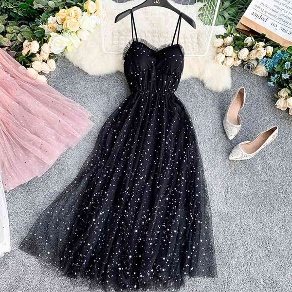 summer bling stars sequin dres vintage v neck mesh es vestidos mujer ladies spaghetti strap party tulle 210602, Black;gray
summer bling stars sequin dres vintage v neck mesh es vestidos mujer ladies spaghetti strap party tulle 210602, Black;gray