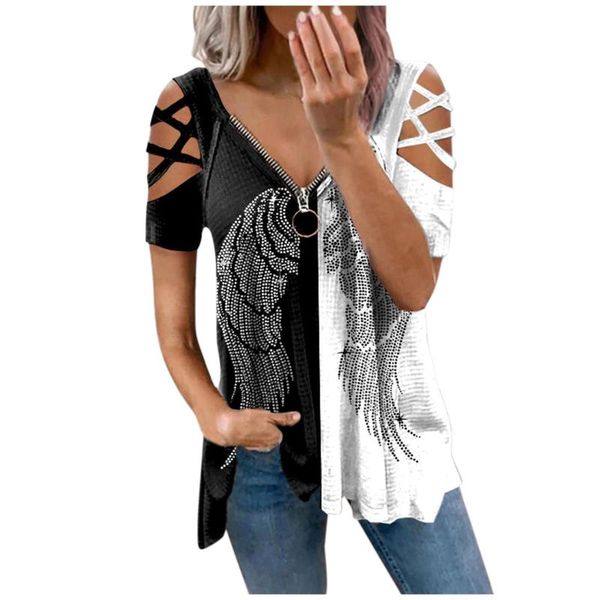 women's blouses & shirts blusas black white floral print patchwork womens plus size cut hollow short sleeve zipper v neck blouse and c
women's blouses & shirts blusas black white floral print patchwork womens plus size cut hollow short sleeve zipper v neck blouse and c