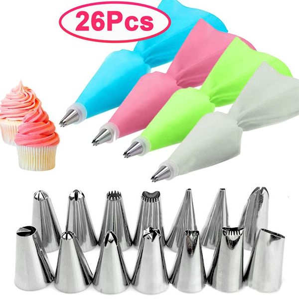 baking & pastry tools 8/20/26pcs reusable cake bag tips sets diy icing cream bags nozzle flower scraper stainless decorating 
baking & pastry tools 8/20/26pcs reusable cake bag tips sets diy icing cream bags nozzle flower scraper stainless decorating