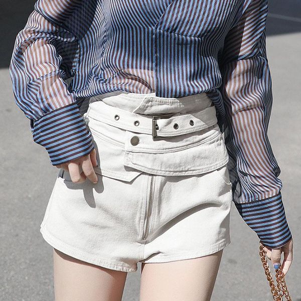 women's shorts casual women high waisted straight solid zipper pocket short loose summer 2021, White;black
women's shorts casual women high waisted straight solid zipper pocket short loose summer 2021, White;black