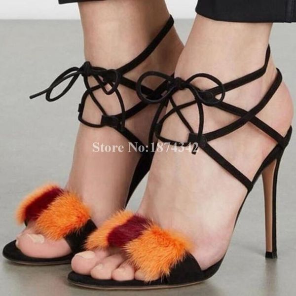 sandals summer cross-tied mixed color hair thin high heel open toe test women fashion party shoes, Black
sandals summer cross-tied mixed color hair thin high heel open toe test women fashion party shoes, Black