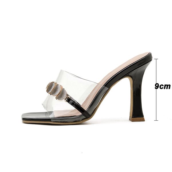 sandals summer women slippers pvc transparent with metal bling design slides open toe high heels dress shoes fwc8, Black
sandals summer women slippers pvc transparent with metal bling design slides open toe high heels dress shoes fwc8, Black