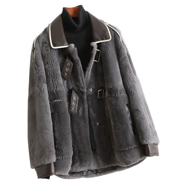 women's fur & faux genuine rex coat with chain winter women warm outerwear lf21017kqn, Black
women's fur & faux genuine rex coat with chain winter women warm outerwear lf21017kqn, Black