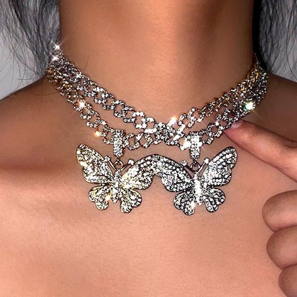 chains shiny rhinestone big butterfly pendant cuban chain necklace for women fashion crystal curb luxury jewelry gift, Silver
chains shiny rhinestone big butterfly pendant cuban chain necklace for women fashion crystal curb luxury jewelry gift, Silver