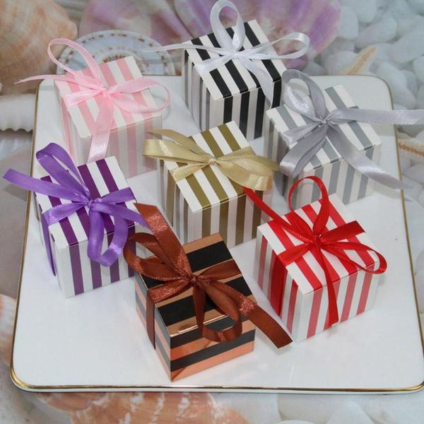 gift wrap 50pcs small candy box with ribbon square strips for wedding party