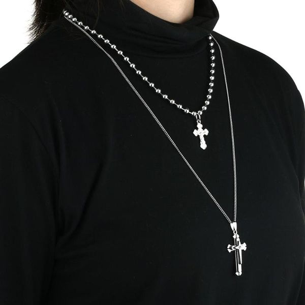 pendant necklaces catholic jesus cross for women double layer stainless steel necklace bead chains punk style jewelry, Silver
pendant necklaces catholic jesus cross for women double layer stainless steel necklace bead chains punk style jewelry, Silver