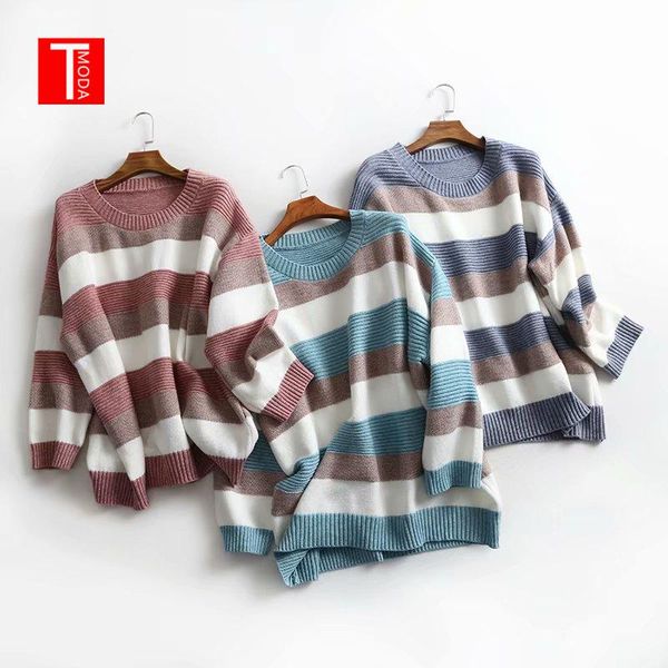 women's sweaters 2021 winter women sweater plus size striped casual loose knitted pullover female korean style jumper pull femme, White;black
women's sweaters 2021 winter women sweater plus size striped casual loose knitted pullover female korean style jumper pull femme, White;black