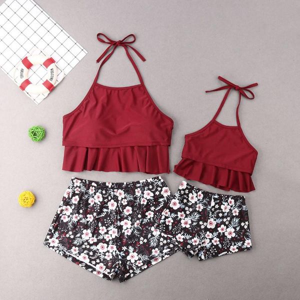 women's swimwear family matching swimsuit women kid girls flower print halter and shorts 2 piece, White;black
women's swimwear family matching swimsuit women kid girls flower print halter and shorts 2 piece, White;black