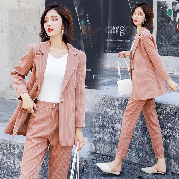 women's suits & blazers suit female striped slim small casual pants two-piece temperament elegant loose wild 2021 autumn clothes, White;black
women's suits & blazers suit female striped slim small casual pants two-piece temperament elegant loose wild 2021 autumn clothes, White;black