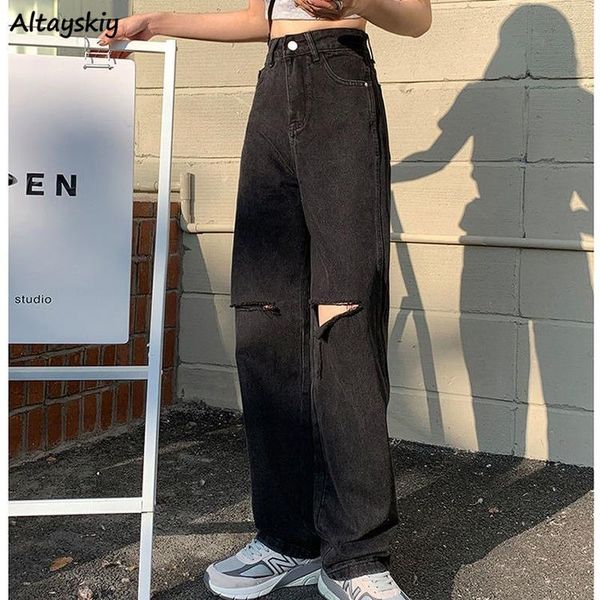 women's jeans black holes women basic denim trousers ripped loose all-match retro casual fashion bf high waist streetwear student, Blue
women's jeans black holes women basic denim trousers ripped loose all-match retro casual fashion bf high waist streetwear student, Blue