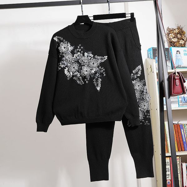 pant black embroidery flowers knitted set women tracksuit pullover sweater pencil pants two piece outfits female loose knitting suit, White
pant black embroidery flowers knitted set women tracksuit pullover sweater pencil pants two piece outfits female loose knitting suit, White