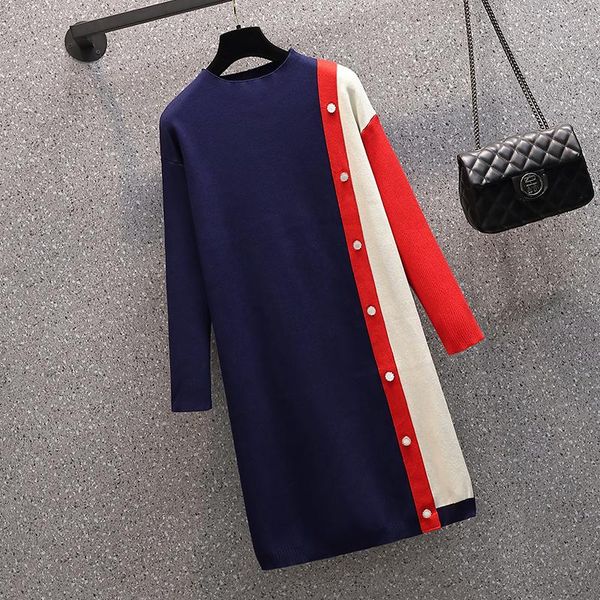 casual dresses runway plus size fall winter stripe knitted sweater pearl buttons korean women's elegant color contrast vestido, Black;gray
casual dresses runway plus size fall winter stripe knitted sweater pearl buttons korean women's elegant color contrast vestido, Black;gray