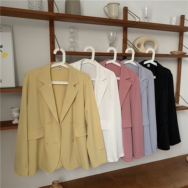 women coats and jackets spring fashion ladies thin double-breasted blazer oversize casual solid outwear female office suits 210514, White;black
women coats and jackets spring fashion ladies thin double-breasted blazer oversize casual solid outwear female office suits 210514, White;black