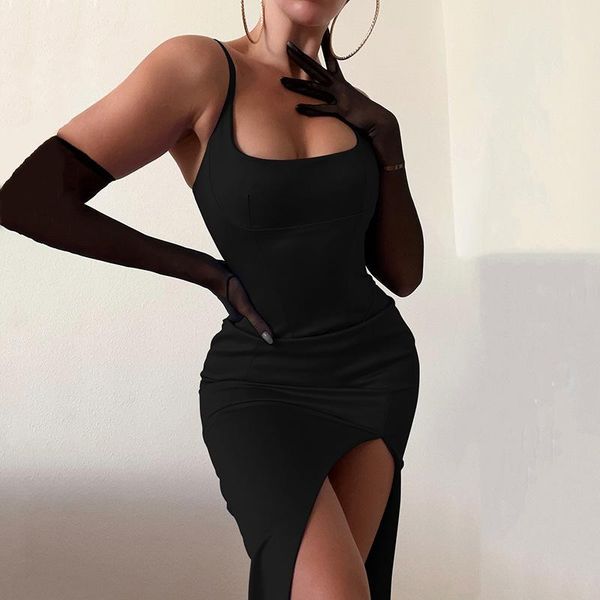 casual dresses 2021 autumn and winter style dress feminine waist halter strap slit temperament (with gloves), Black;gray
casual dresses 2021 autumn and winter style dress feminine waist halter strap slit temperament (with gloves), Black;gray