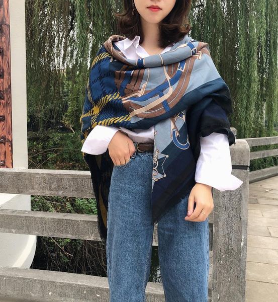 scarves autumn winter large square chain scarf warm tassel imitation cashmere thin army green luxury wrap bandana lady gift, Blue;gray 
scarves autumn winter large square chain scarf warm tassel imitation cashmere thin army green luxury wrap bandana lady gift, Blue;gray