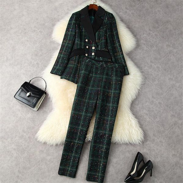women's two piece pants autumn winter office trousers suits elegant sequined plaid tweed woolen jacket coat and set outfit, White
women's two piece pants autumn winter office trousers suits elegant sequined plaid tweed woolen jacket coat and set outfit, White