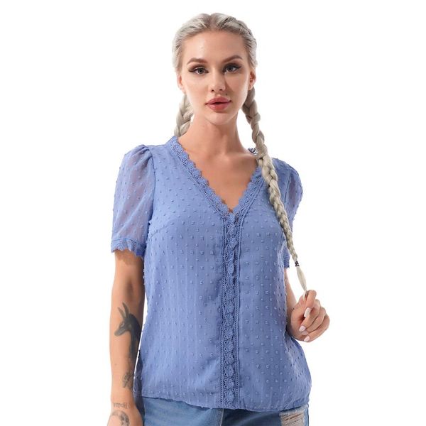 women's t-shirt gentle women chiffon blouse pullover shirt summer leisure dot v neck short sleeve female lace trim vintage home tee, White
women's t-shirt gentle women chiffon blouse pullover shirt summer leisure dot v neck short sleeve female lace trim vintage home tee, White