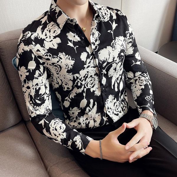 men's casual shirts autumn man vintage printed social floral luxury white slim fit long sleeve dress shirt fashion chemise homme, White;black
men's casual shirts autumn man vintage printed social floral luxury white slim fit long sleeve dress shirt fashion chemise homme, White;black