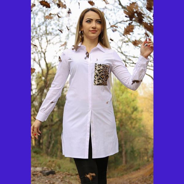 apsen female leopard print pocket detail poplin long shirt 4067/90 women's blouses & shirts, White
apsen female leopard print pocket detail poplin long shirt 4067/90 women's blouses & shirts, White