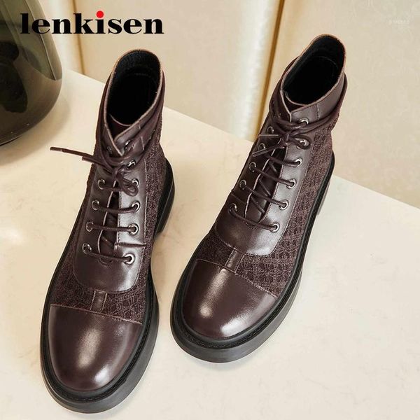 boots lenkisen arrival short real leather mixed cloth keep warm round toe thick med heel lace up daily wear ankle l171, Black
boots lenkisen arrival short real leather mixed cloth keep warm round toe thick med heel lace up daily wear ankle l171, Black