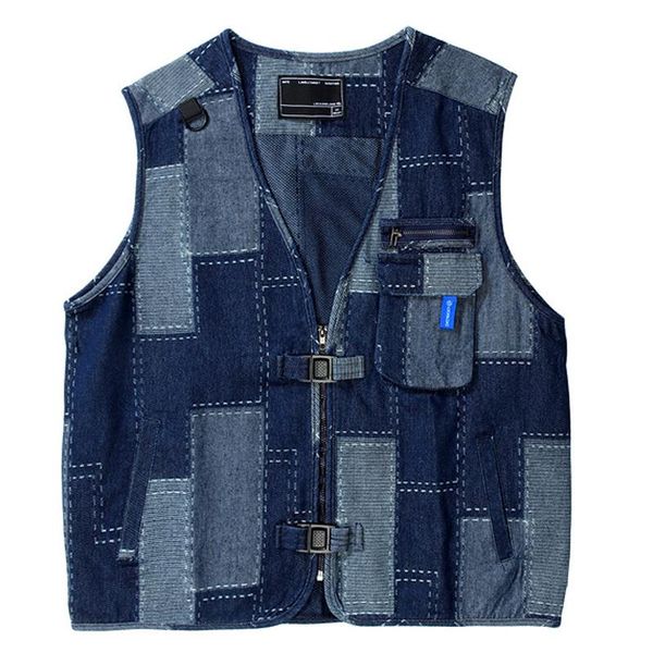 men's vests mens plaid patchwork denim vest hiphop men sleeveless tank jacket gilet blue techwear streetwear coats, Black;white
men's vests mens plaid patchwork denim vest hiphop men sleeveless tank jacket gilet blue techwear streetwear coats, Black;white