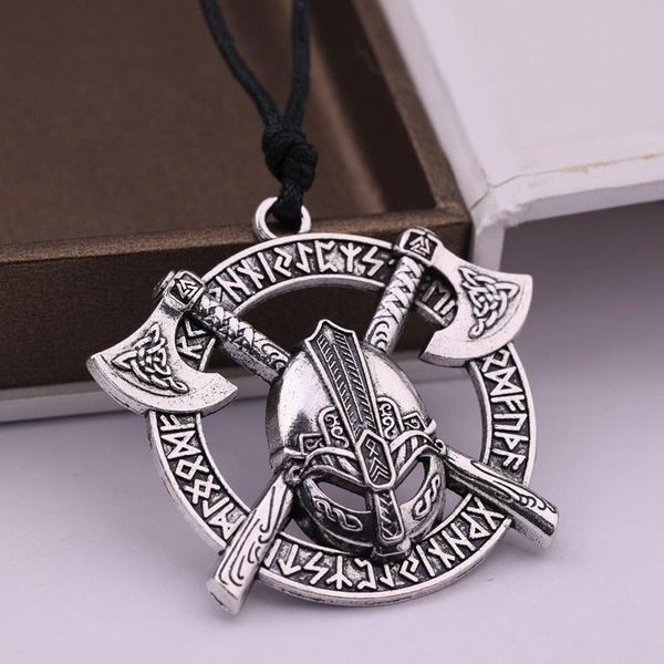 pendant necklaces warrior helmet double axe necklace personality retro rune round fashion domineering hip hop jewelry accessories, Silver
pendant necklaces warrior helmet double axe necklace personality retro rune round fashion domineering hip hop jewelry accessories, Silver