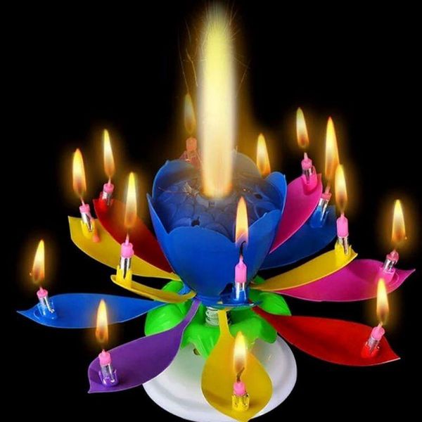 holders revolving lotus round seat music birthday flower candle