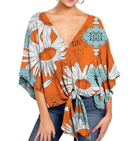 women's blouses & shirts street trend shirt v-neck short sleeve knot printed coat european and american, White
women's blouses & shirts street trend shirt v-neck short sleeve knot printed coat european and american, White