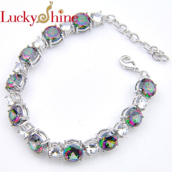 link, chain luckyshine 2 color optional rainbow fire mystic white cubic zirconia gems charm vintage silver bracelet bangle, Black
link, chain luckyshine 2 color optional rainbow fire mystic white cubic zirconia gems charm vintage silver bracelet bangle, Black