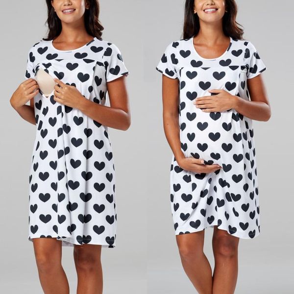 polka dot printed maternity dress comfortable short sleeves hidden openings on both sides nursing dresses, White
polka dot printed maternity dress comfortable short sleeves hidden openings on both sides nursing dresses, White