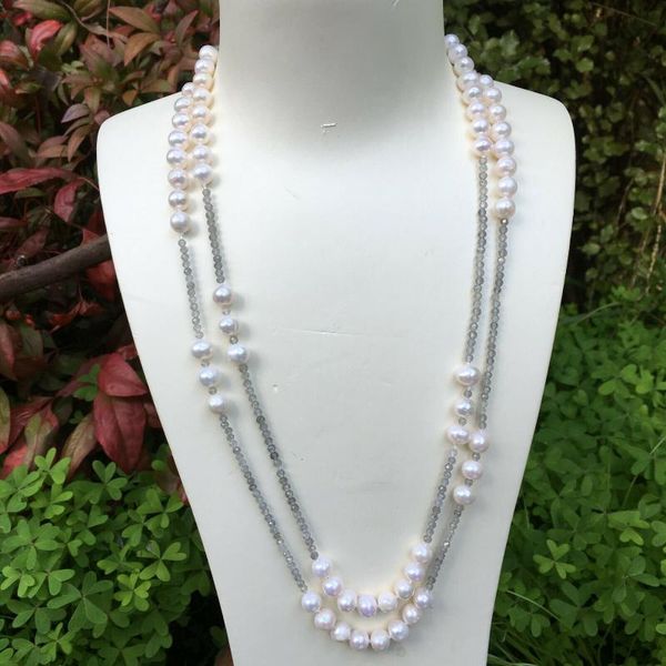chains hand knotted long 120cm 4mm natural shimmer stone 7-8mm freshwater white pearl necklace, Silver
chains hand knotted long 120cm 4mm natural shimmer stone 7-8mm freshwater white pearl necklace, Silver