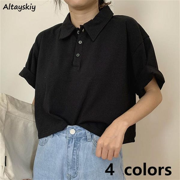women's blouses & shirts t-shirts women japanese style solid cotton summer all-match preppy girls black crop chic button kawaii street, White
women's blouses & shirts t-shirts women japanese style solid cotton summer all-match preppy girls black crop chic button kawaii street, White